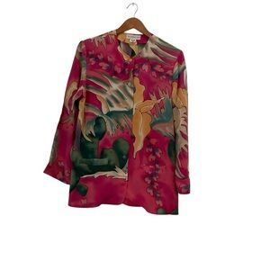 The Creative Barn 100% Silk Top Sz M Psychedelic Print Button Down Pockets Nepal